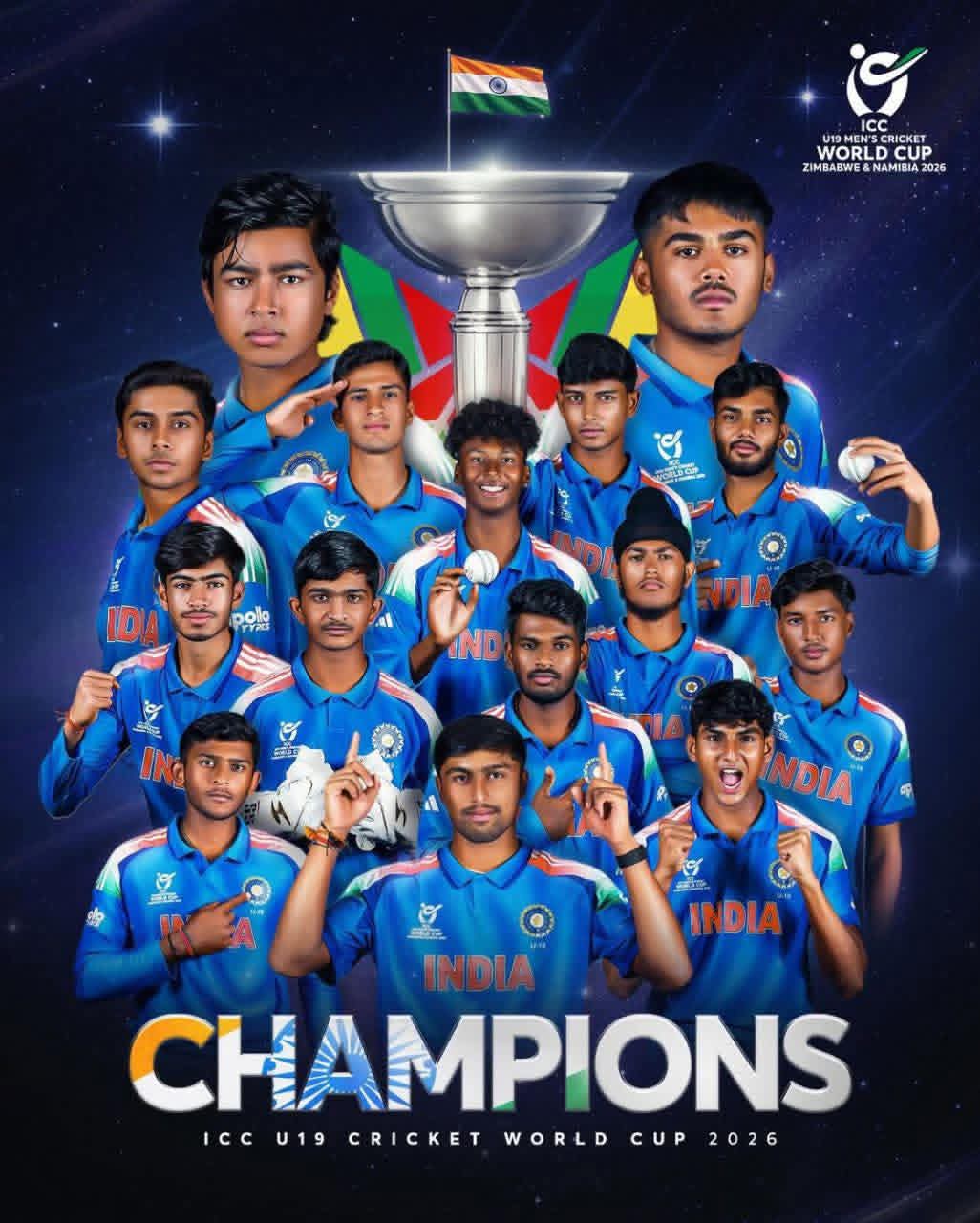 ICC Under 19 World Cup 2026 Final India vs England – Team India Celebration