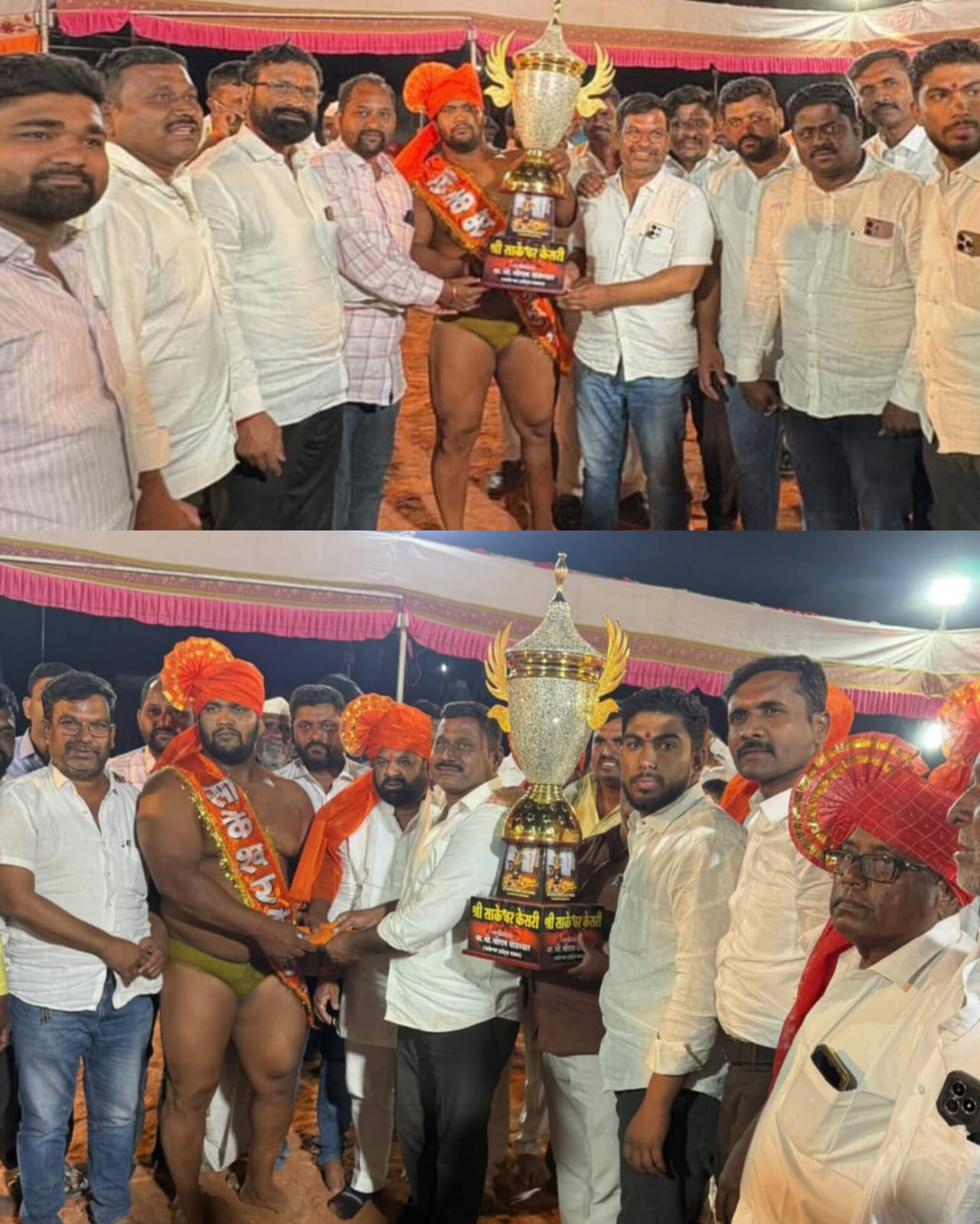 श्री साकेश्वर केसरी २०२६ चे मानकरी ठरले पै.भारत मदने पै.चिराग मंगेश (दादा )आजबे यांच्याकडून १ लाख ७१ रुपये तर श्रीराम घोडेस्वार यांच्याकडून चषक प्रदान