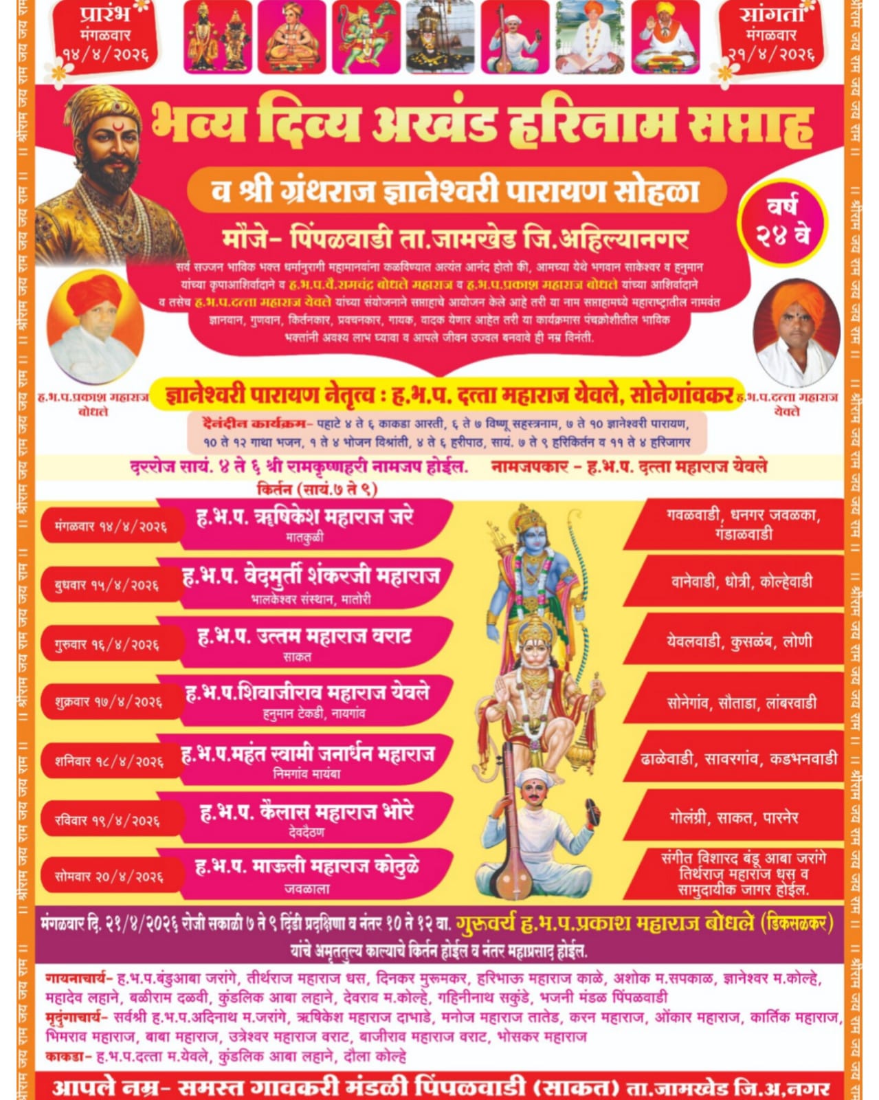 पिंपळवाडी (साकत )येथे भव्य दिव्य अखंड हरिनाम सप्ताह व श्री ग्रंथराज ज्ञानेश्वरी पारायण सोहळा